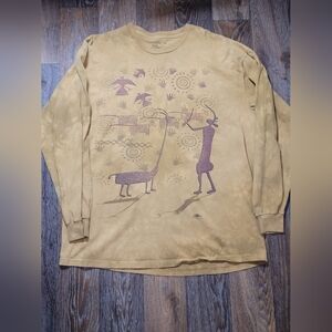 Vintage 90s The Mountain Mens XL T Shirt Long Sleeve Yellow Ancient Egyptian